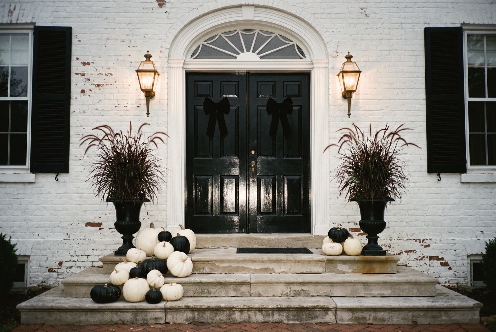 A Georgian double door in black and white.