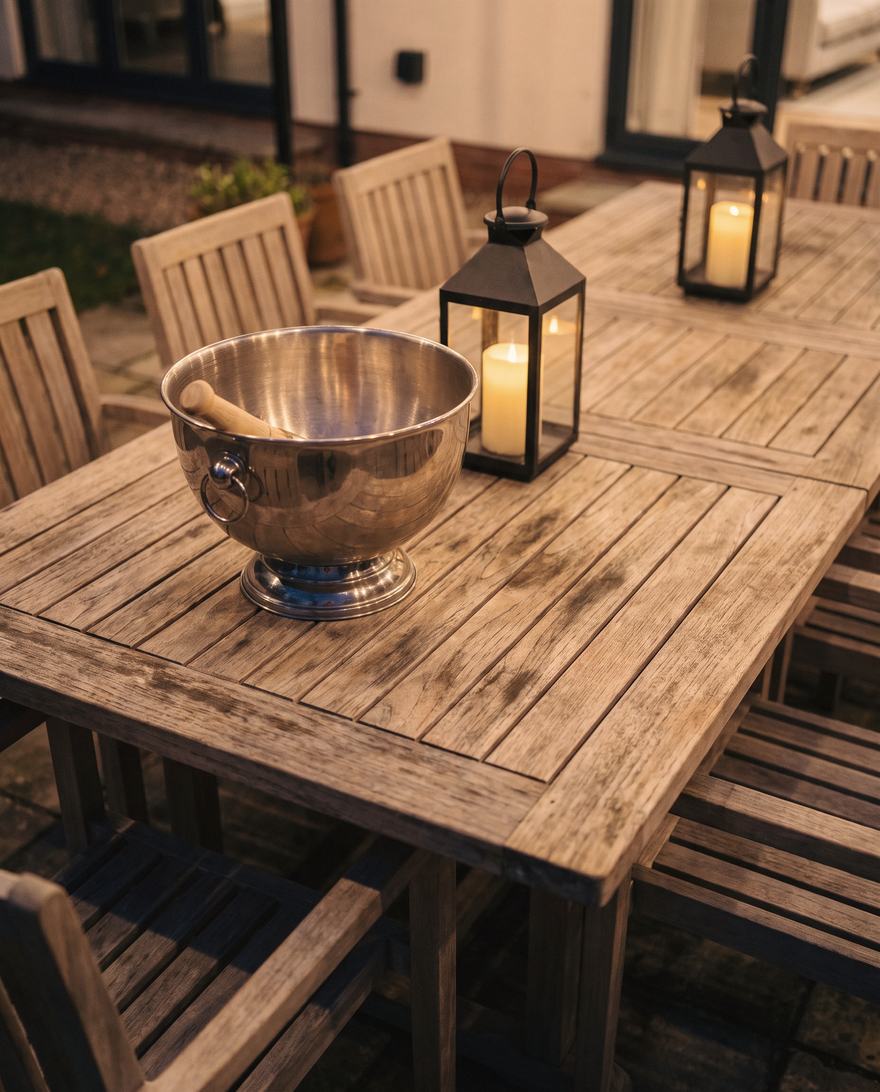 The champagne bucket and lanterns.
