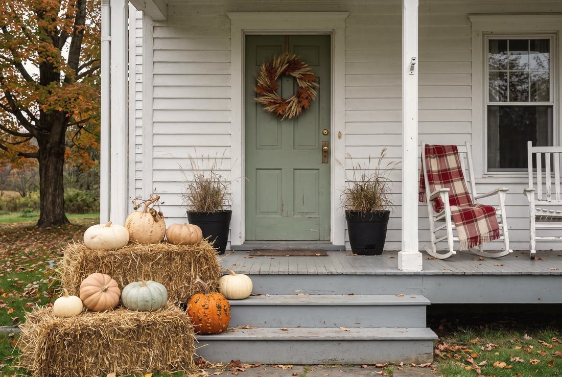 An 1890s farmhouse porch in mid-October.