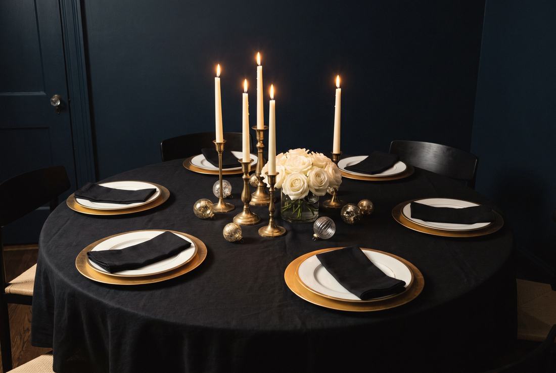 A round table for six on New Year's Eve.