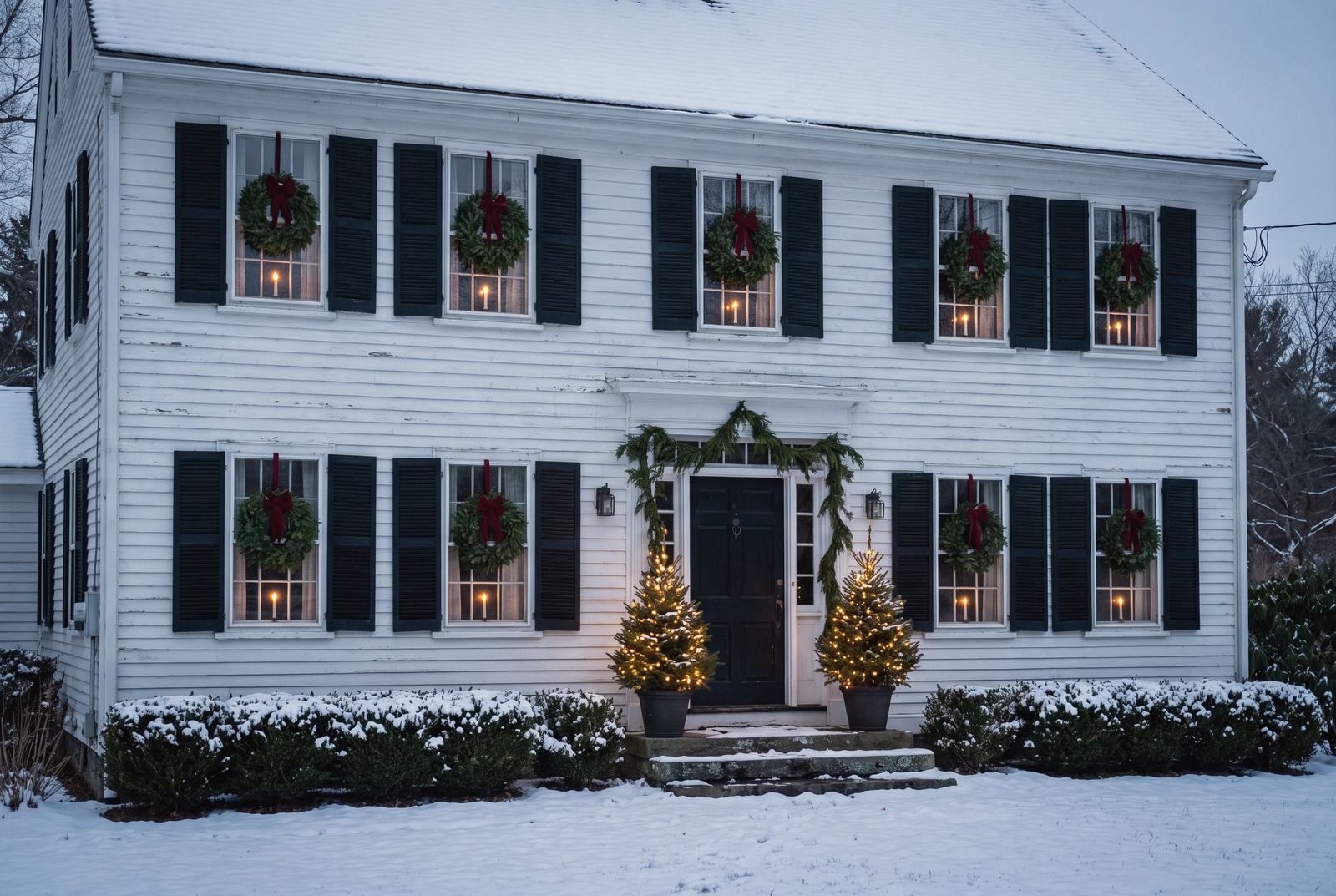A Federal colonial with a wreath in every window.
