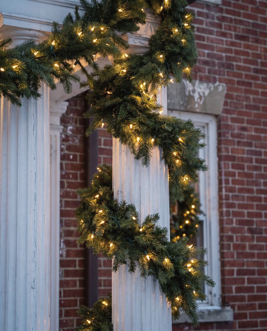 Garland spiralling a portico column.
