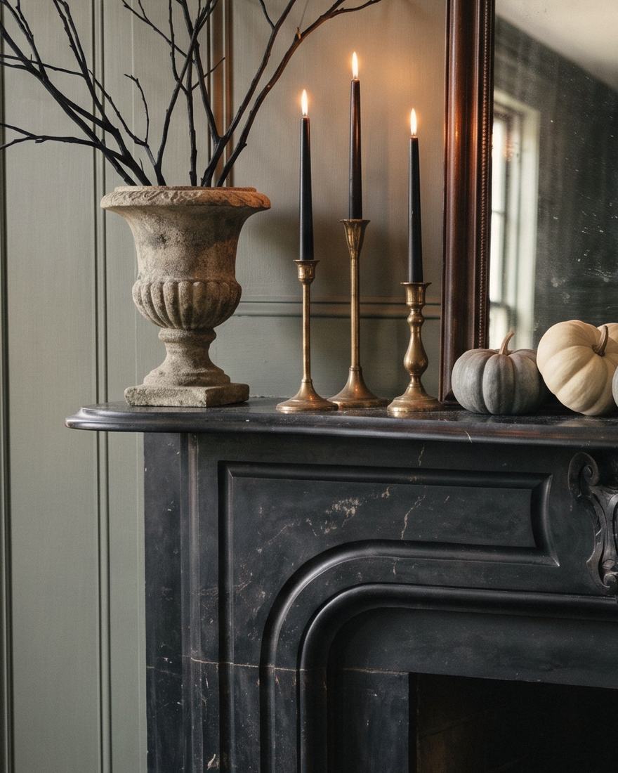 A closer view of The Raven Mantel