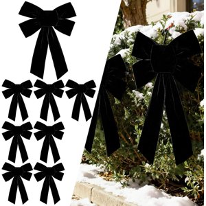 13 in. x 9 in. Black Velvet Christmas Bows, 8 Pack