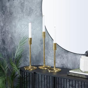Gold Aluminum Tapered Candle Holder with Ring Bases (Set of 3)